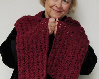 Bufandas para mujer, bufanda de alpaca tejida a crochet, bufanda tejida a crochet color burdeos, bufandas para mujer, bufanda de granada, regalo para mamá, regalo para la mejor amiga, regalos para ella