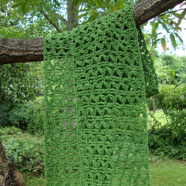 Scarves Women, Crochet Scarf, Green Hemp Cotton Lace Scarf, Crocheted Scarves, Summertime Scarf, Mother's Day Gift, Gifts for Her