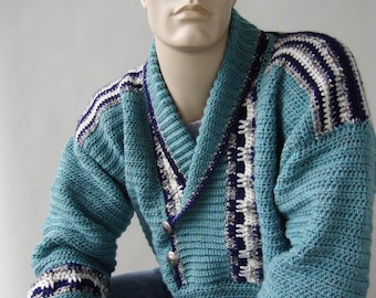 Mens Wool Sweater, Wool Sweater Men, Sweaters for Men, Crochet Sweater Men, Men's Crochet Sweater, Pullover, Alpine Ski Sweater, Size  L