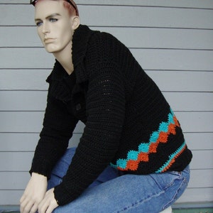 Men&#39;s Sweater, Black Cotton Sweater, Men&#39;s Crochet Sweater, Gift for Him, Husband Gift, Dad Gift, Available in M and L/XL