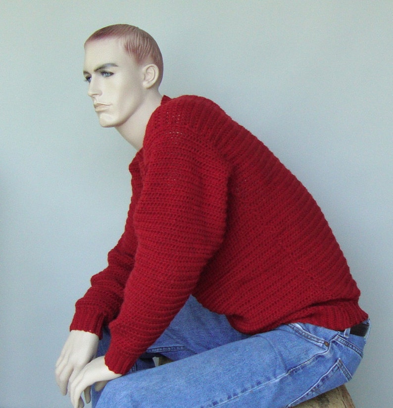 Sweater Men, Men's Red Wool Sweater, Holiday Sweater, Crochet Sweaters for Men, Gifts for Him, Husband Gift, Dad Gift, Available in M image 3