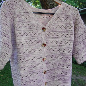 Women's Cardigan, Crochet Cardigan, Pink Merino Wool Cardigan, Rose Garden Cardigan, Mom Gift, Gift for Her, Mother's Day Gift, Size L image 2