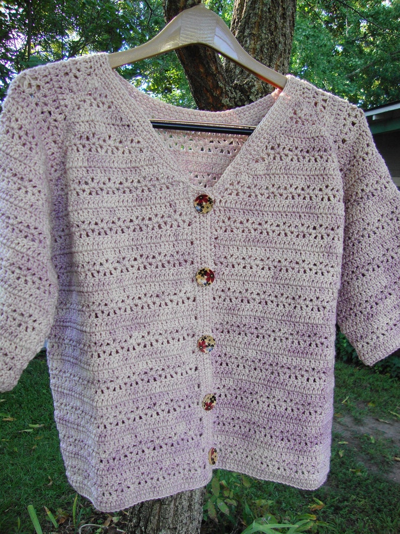 Women's Cardigan, Crochet Cardigan, Pink Merino Wool Cardigan, Rose Garden Cardigan, Mom Gift, Gift for Her, Mother's Day Gift, Size L image 2