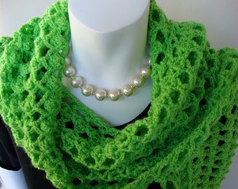 Crochet Green Lace Scarf, Crocheted Scarves, Scarf Shawl, Women's Scarves, Limeade Green, Gift for Mom, Wife Gift, Best Friend Gift