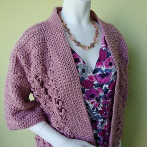 Women&#39;s Cardigan, Crochet Cardigan, Mauve Pink Kimono Style Cardi, Cozy Warm Cardigan, Acrylic Cardigan, Mom Gift, Available in XS/S and M