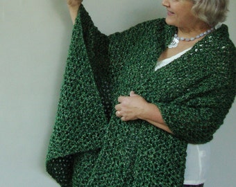 Shawls and Wraps, Crochet Green Shawl, Crocheted Shawls, Cozy Warm Acrylic Shawl, Forest Green Shawl, Grandma Gift, Mother's Day Gift