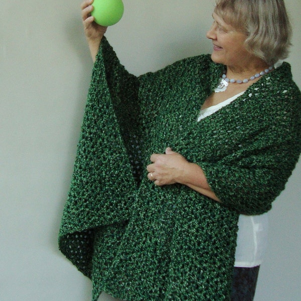 Châles et châles, châle vert au crochet, châles au crochet, châle en acrylique chaud et douillet, châle vert forêt, cadeau de grand-mère, cadeau de fête des mères