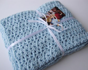 Crochet Baby Blue Blanket, Acrylic Baby Blanket, Baby Boy Gift, Baby Shower Gift, Available also a Pair of Mini Blankets for Little Fingers