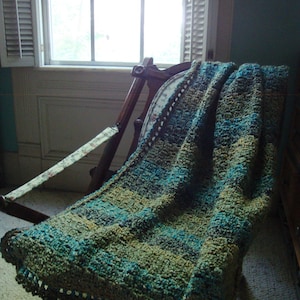 Hand Crocheted Acrylic Lap Blanket: Sage Green Afghan Throw (40x52 inches)