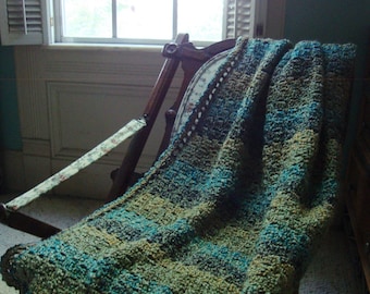 Crochet Blanket Throw Afghan, Optimistic Green Lap Blanket, Thinking-of-You Gift, Nursing Home Gift, Acrylic Blanket, Assisted Living Gift