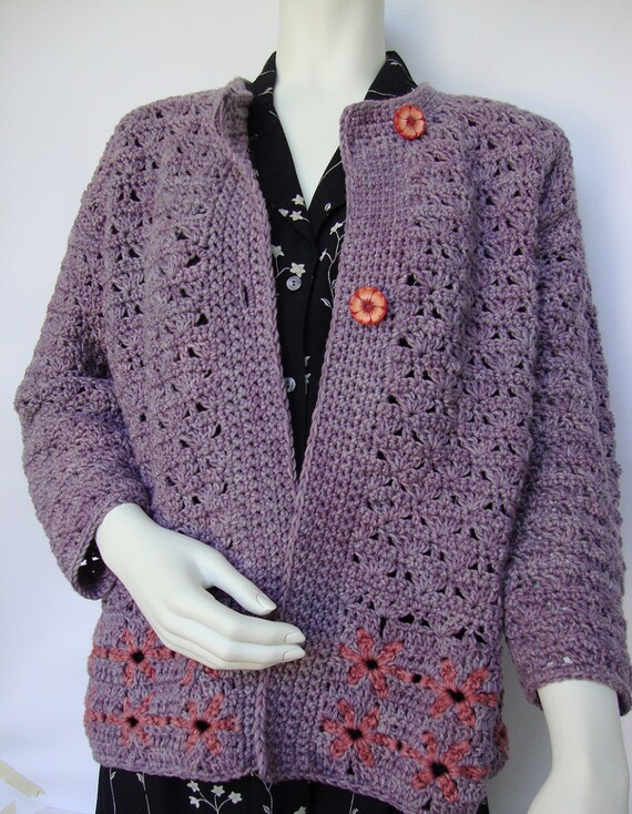 Purple Cardigan Crochet Cardigan Crochet Sweaters Cotton Etsy