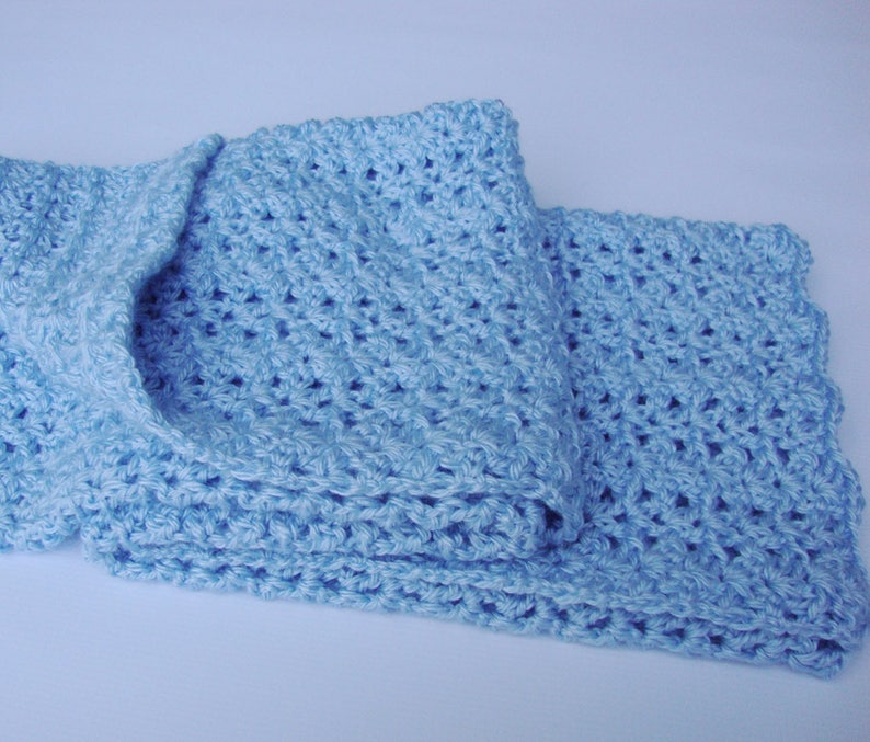 Crochet Baby Blue Blanket, Acrylic Baby Blanket, Baby Boy Gift, Baby Shower Gift, Available also a Pair of Mini Blankets for Little Fingers image 3