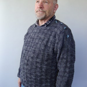 Best Grandpa Gift, Men&#39;s Wool Sweater, Hand Crochet Merino Wool Sweater, Gray Sweater, Birthday Present, Husband Gift, Available in S and XL