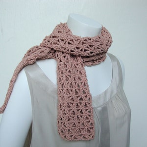 Crochet Scarf, Pink Hemp Cotton Scarf, Lace Scarf, Summer Scarf, Gift for Her, Mom Gift, Best Friend Gift, Hand Crocheted Scarf image 4