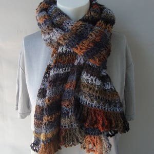 Crochet Merino Wool Striped Scarf: Color Harmony Fringe Scarf