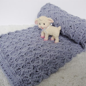 Hand-Crocheted Merino Wool Baby Blanket: Lavender Blue Newborn Gift