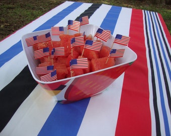 Red White and Blue Striped Tablecloth: Patriotic Picnic Decor