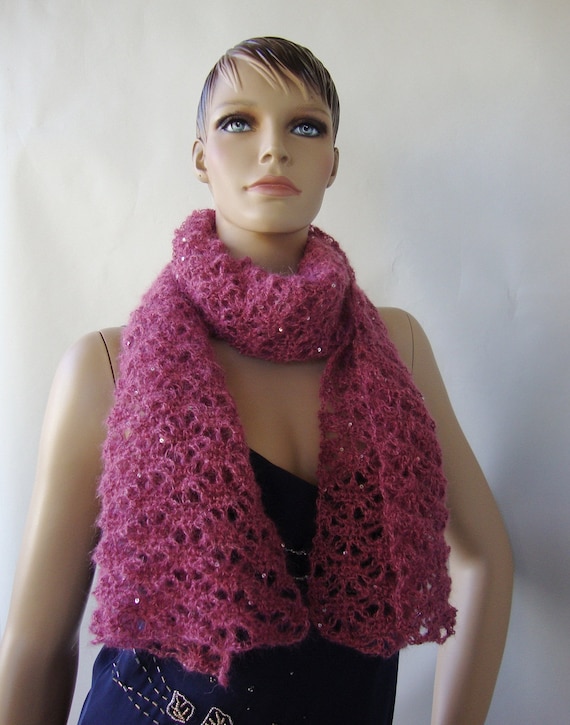 Mohair Scarf, Mom Gift, Crochet Scarf, Step Mom Gift, Sequined