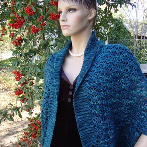 Crochet Shrug Turquoise, Wool Silk Cashmere Blend Shrug, Blue Green Wrap, Mother's Day Gift, Mom Gift, Get-Well Gift, Gifts for Her image 3