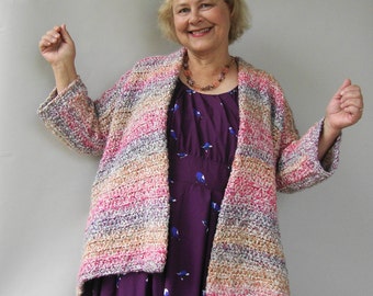 Hand-Crocheted Rainbow Cardigan: Cozy Pastel Jacket