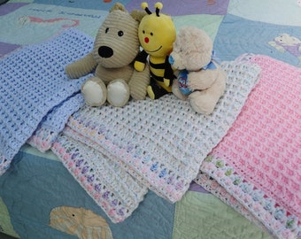 Baby Blanket, Crochet Pink/ Baby Blue /White Blanket, Crib Size Blanket, Baby Quilt, Acrylic Blend Toddler Blanket, Nap Blanket, Baby Gift