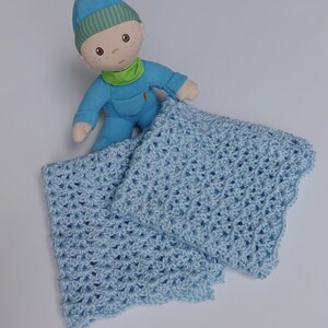 Crochet Baby Blue Blanket, Acrylic Baby Blanket, Baby Boy Gift, Baby Shower Gift, Available also a Pair of Mini Blankets for Little Fingers image 8