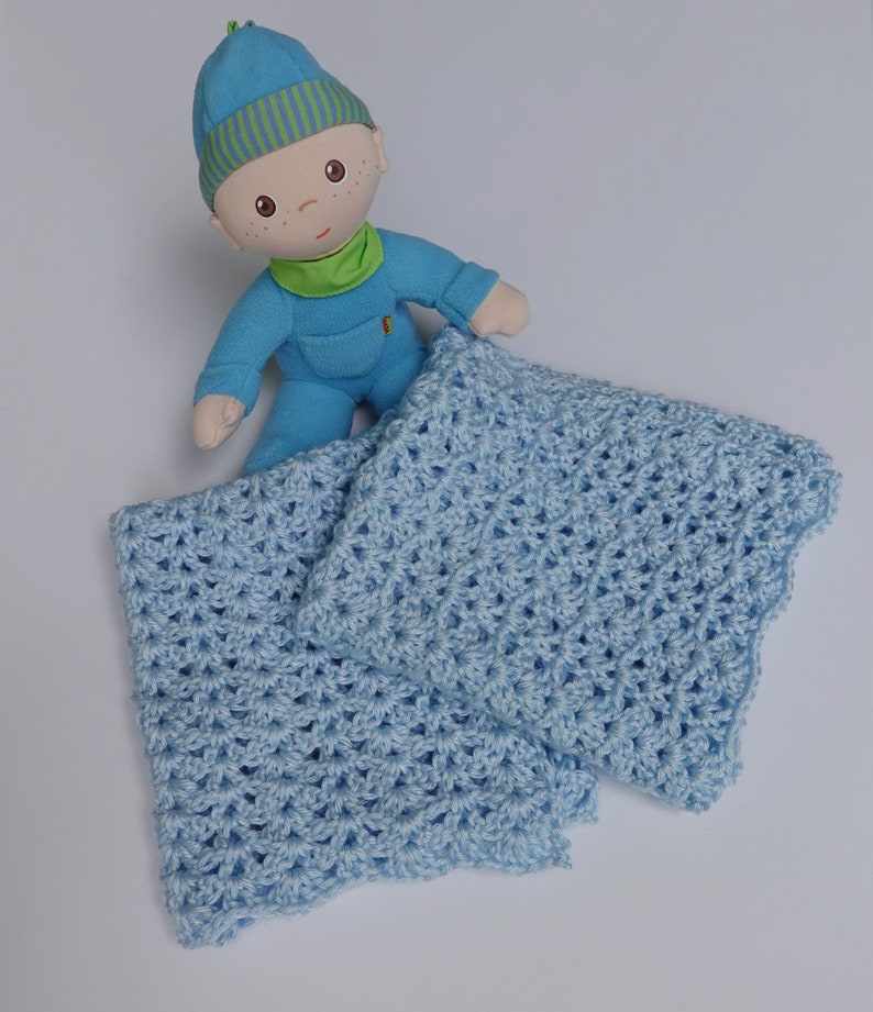 Crochet Baby Blue Blanket, Acrylic Baby Blanket, Baby Boy Gift, Baby Shower Gift, Available also a Pair of Mini Blankets for Little Fingers image 8