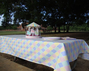 Laura Ashley Tablecloth: Pastel Diamond Print, Baby Shower Picnic Table Cover