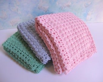 Handmade Crochet Cotton Baby Blanket: Berry Patch Texture