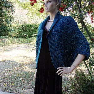 Crochet Shrug Turquoise, Wool Silk Cashmere Blend Shrug, Blue Green Wrap, Mother's Day Gift, Mom Gift, Get-Well Gift, Gifts for Her image 2