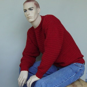 Sweater Men, Men's Red Wool Sweater, Holiday Sweater, Crochet Sweaters for Men, Gifts for Him, Husband Gift, Dad Gift, Available in M image 2