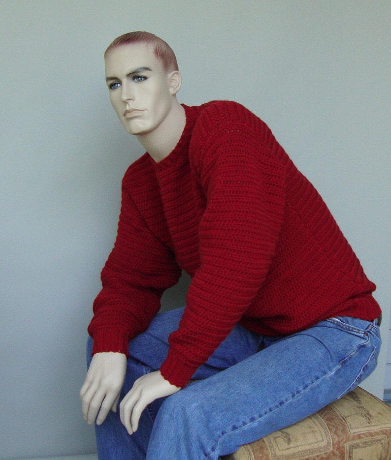 Sweater Men, Men's Red Wool Sweater, Holiday Sweater, Crochet Sweaters for Men, Gifts for Him, Husband Gift, Dad Gift, Available in M image 2