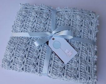 Crochet Baby Blanket, Cotton Blanket, Light Blue or Blue Green Baby Blanket, Comfy Blanket, Baby Shower Gift, New Baby Gift, Baby Boy Gift