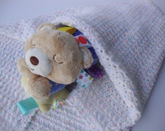 Handmade Crochet Baby Blanket: White Twinkle Speckles, Newborn Gift