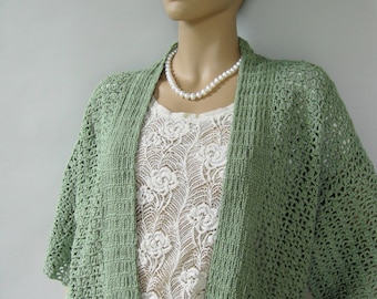 Women's Cardigan, Crochet Cardigan Green Kimono, Summertime Cardigan, Thinking-of-You Gift, Sage Green Cardigan, Available in M/L and XL