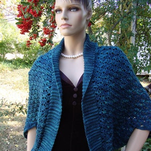 Crochet Shrug Turquoise, Wool Silk Cashmere Blend Shrug, Blue Green Wrap, Mother's Day Gift, Mom Gift, Get-Well Gift, Gifts for Her image 1