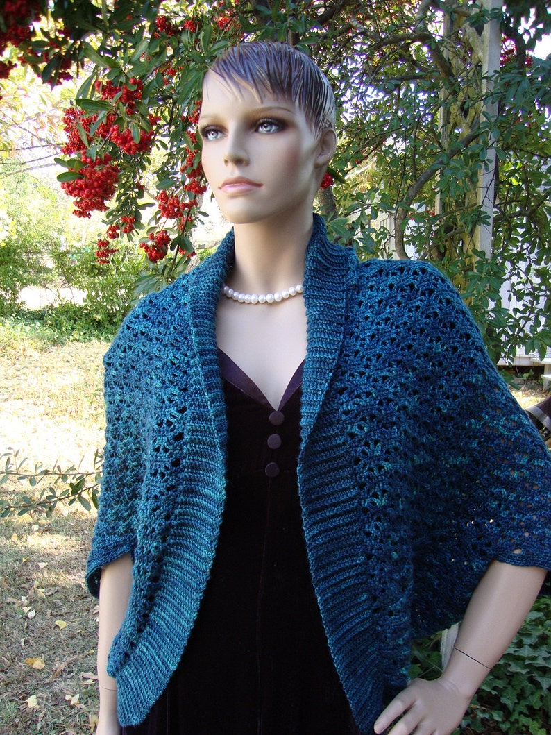 Crochet Shrug Turquoise, Wool Silk Cashmere Blend Shrug, Blue Green Wrap, Mother's Day Gift, Mom Gift, Get-Well Gift, Gifts for Her image 1