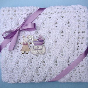 Crochet Cotton Baby Blanket: White Heirloom Christening Gift