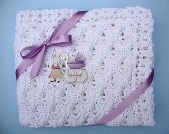 Crochet Baby Blanket, White Cotton Blanket, Gift for New Baby, Baby Shower Gift, Christening Gifts, Cottontail Blanket, Best Baby Gifts