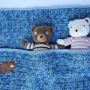 Baby Bear Blanket, Crochet Baby Blanket, Nap Blanket, Cot Blanket, Crib Blanket, Baby Shower Gift, Toddler Gift, Baby Boy Gift