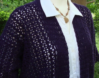 Crochet Cardigan Purple/Violet Kimono Style, Women's Cardigan Sweaters, Hemp/Cotton Cardigan, Mother's Day Gift, Available in S/M and M/L