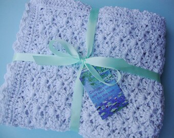 Crochet Baby Blanket, White Organic Cotton Blanket, Water Lily Blanket, Christening Gift, Baby Shower Gift, Best Baby Gift