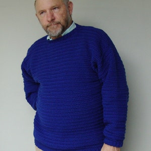 Sweater Men, Men's Wool Sweater, Men's Crochet Sweater, Crochet Sweater Men, Blue Sweater, Royal Blue Sweater, Gifts for Him, Available in M image 2