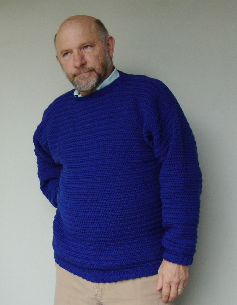 Sweater Men, Men's Wool Sweater, Men's Crochet Sweater, Crochet Sweater Men, Blue Sweater, Royal Blue Sweater, Gifts for Him, Available in M image 2