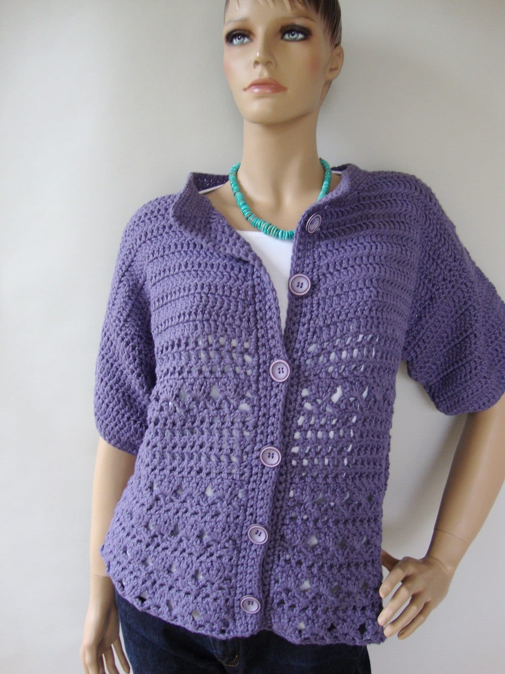 Crochet Cardigan Blue Cardigan Cotton Cardigan Crocheted | Etsy