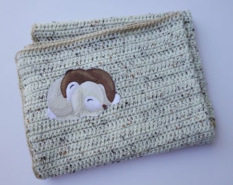 Gehaakte babydeken: dutje konijntje, tweed acryl, peutercadeau
