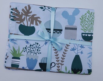 Table Cloth Rectangle, Four-Person Dining Table Cloth, Blue Green Table Cloth, Botanical Tablecloth, Hostess Gift, Housewarming Gift