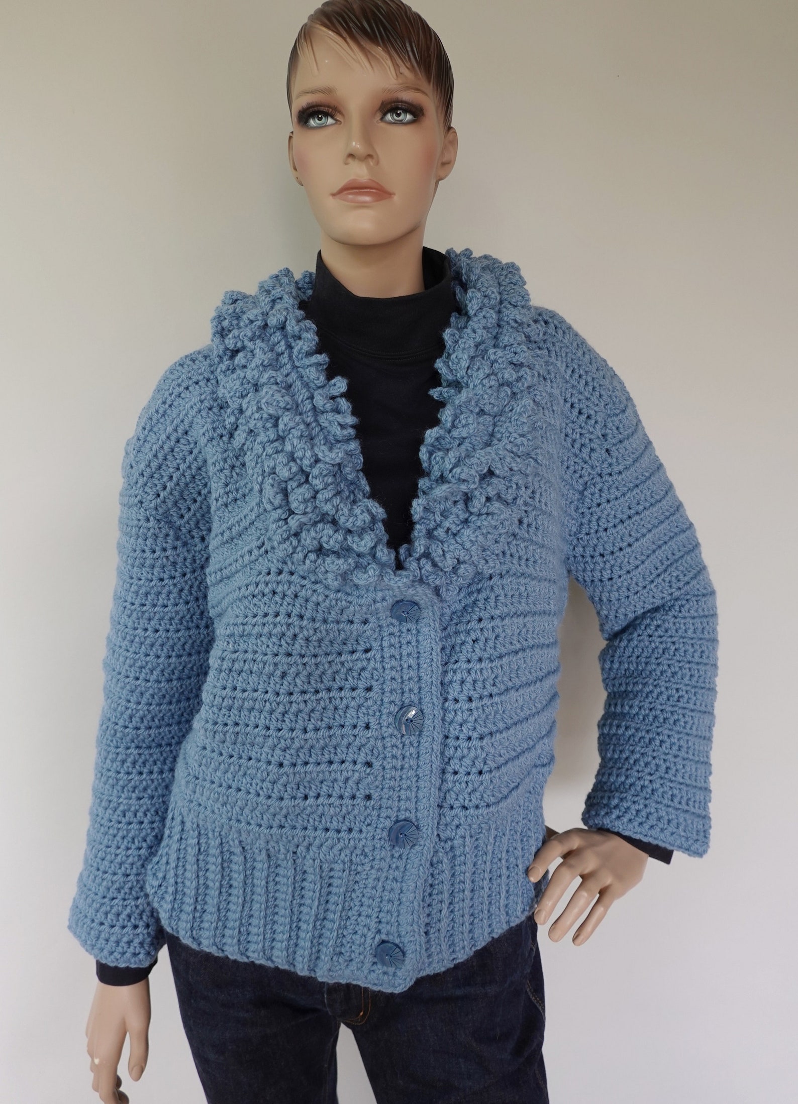 Crochet Bomber Jacket Cardigan Blue Cardigan Cardigans for | Etsy