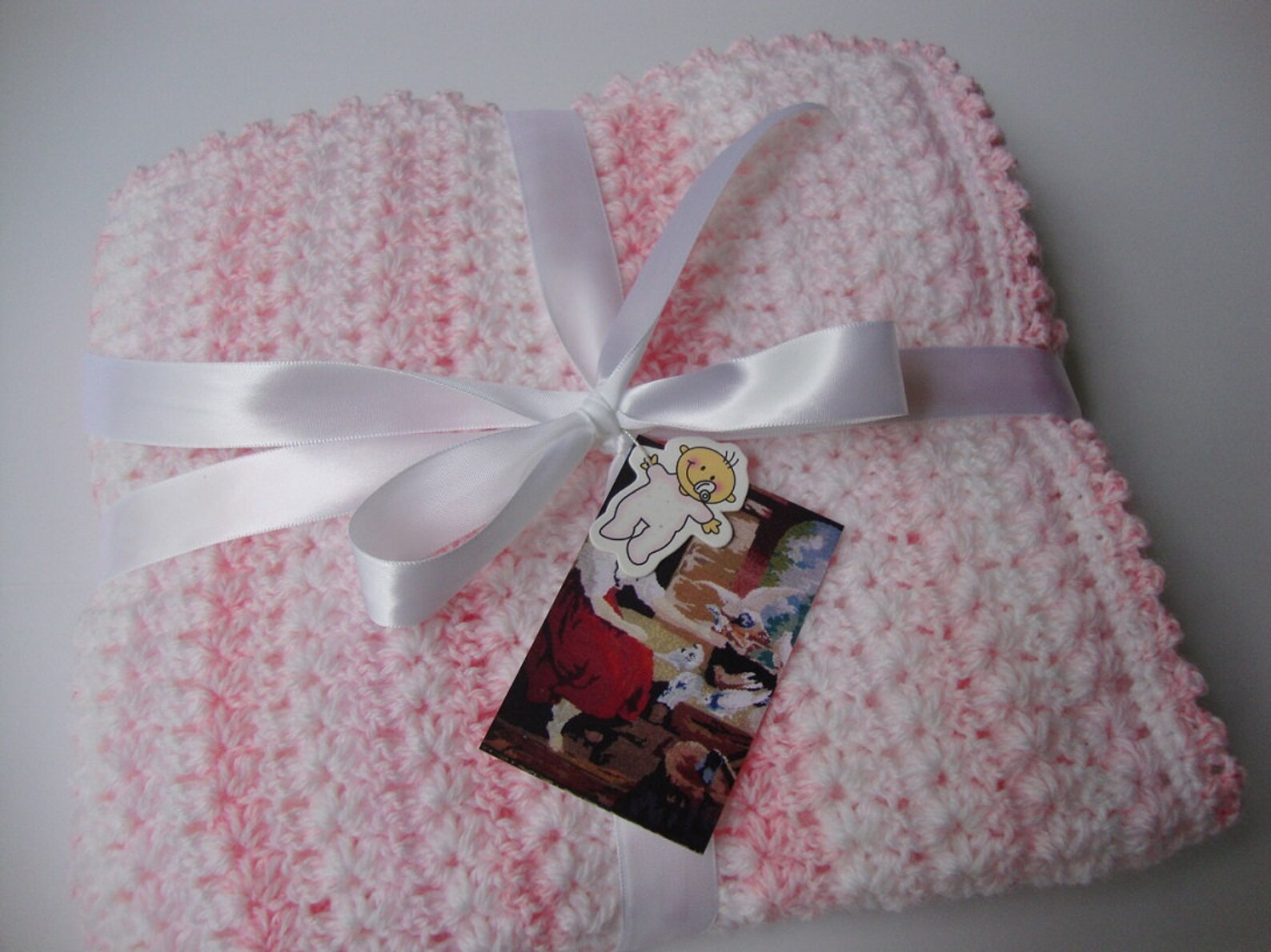 Crochet Baby Blanket, Christening Blanket, Gift for Baby Girl, Pink