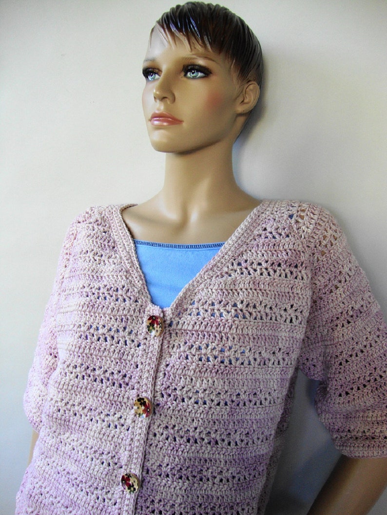 Women's Cardigan, Crochet Cardigan, Pink Merino Wool Cardigan, Rose Garden Cardigan, Mom Gift, Gift for Her, Mother's Day Gift, Size L image 1